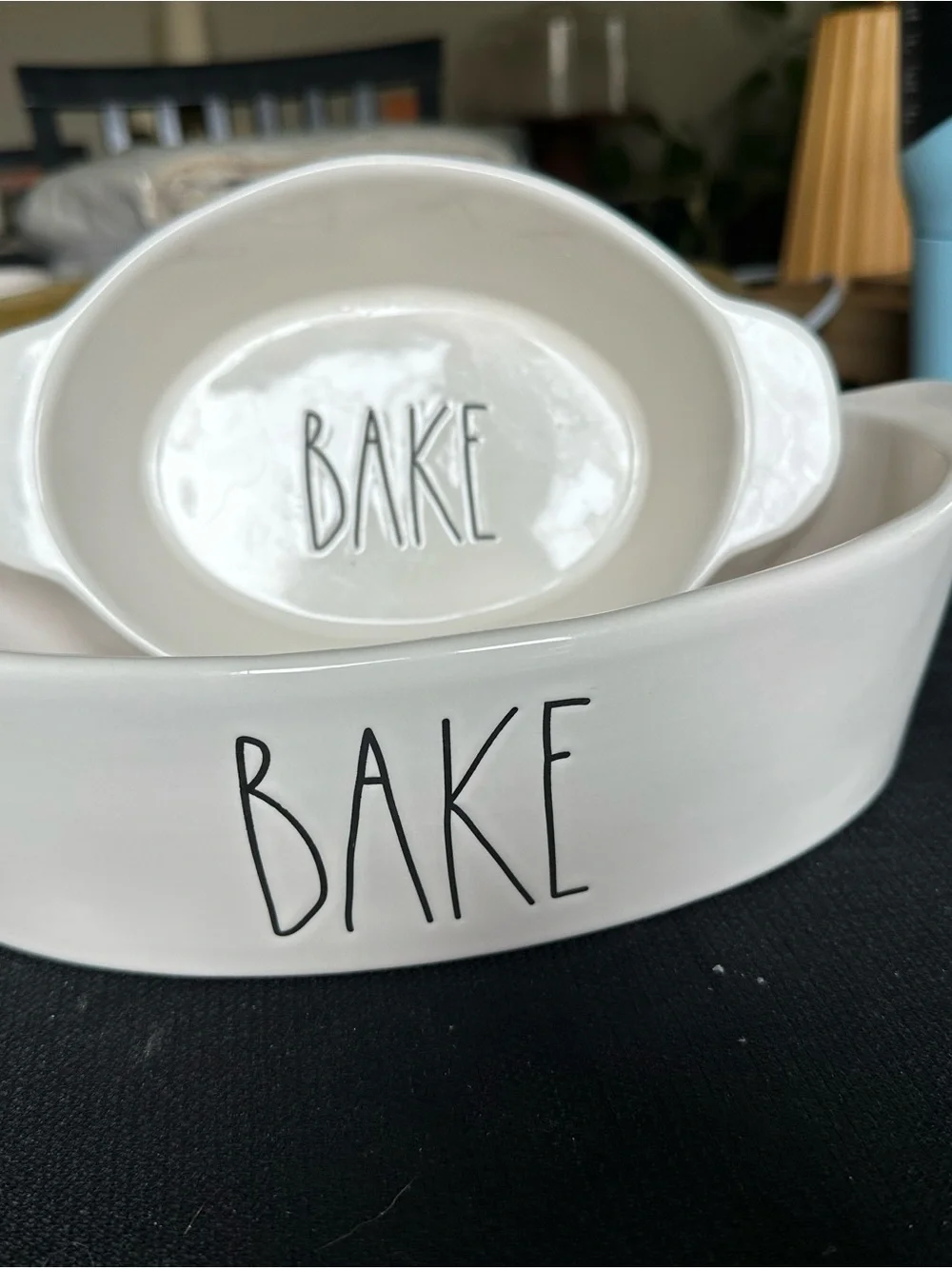 Rae Dunn 2 Piece ‘BAKE’ Oval Ceramic Baking Dish Set
